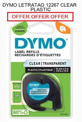 DYMO LETRATAG TAPE CLEAR PLASTIC 12267