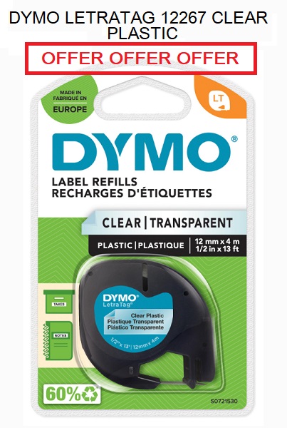 DYMO LETRATAG TAPE CLEAR PLASTIC 12267 DYMO LETRATAG TAPE CLEAR PLASTIC 12267