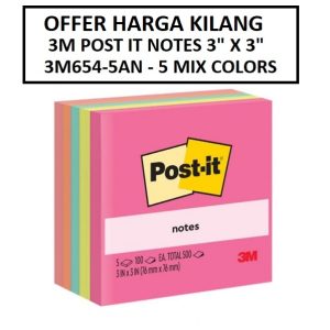 3M POST IT NOTES 3M654-5AN MIX COLORS