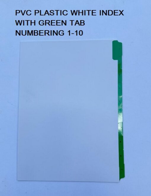 White Index Code PVC WHITE INDEX WITH GREEN TAB NUMBERING 1-10 - Big Stationery