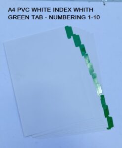 PVC WHITE INDEX WITH GREEN TAB NUMBERING 1-10