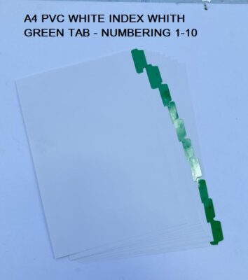 PVC WHITE INDEX WITH GREEN TAB NUMBERING 1-10