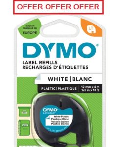 DYMO LETRATAG TAPE WHITE PLASTIC 91201