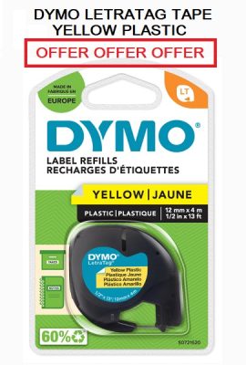 DYMO LETRATAG TAPE YELLOW PLASTIC 91202