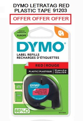 DYMO LETRATAG TAPE RED PLASTIC 91203
