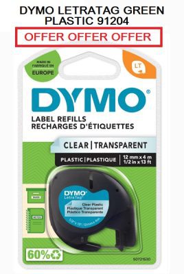 DYMO LETRATAG TAPE GREEN PLASTIC 91204