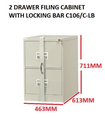2 DRAWER FILING CABINET WITH LOCK BAR