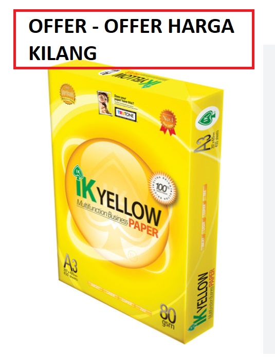 IK YELLOW A3 PAPER 80GM 500'S/REAM (5 REAM/BOX) - Seet Office Supplies  Malaysia