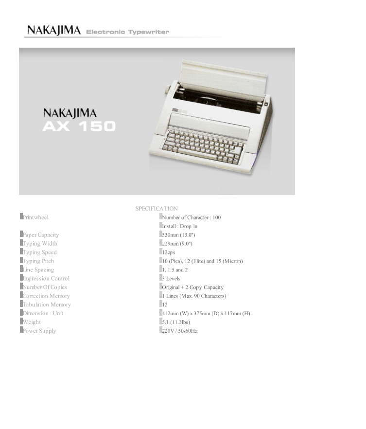 Nakajima AX150 Electronic Typewriter Big Stationery