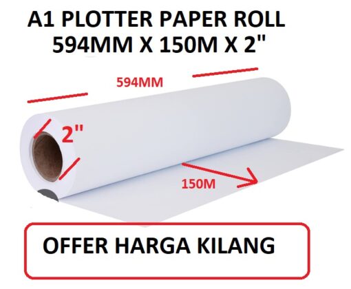 A1 PLOTTER PAPER ROLL 594MM X 150M X 2"