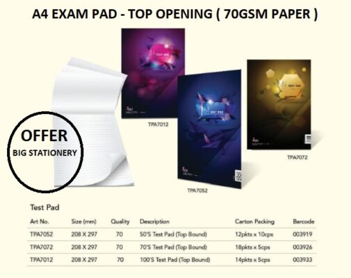 A4 TEST PAD 70GSM 50'S TPA7052 - Big Stationery
