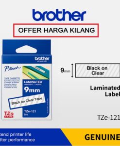 BROTHER TAPE 9MM TZE-121 BLACK ON CLEAR