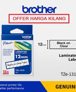 BROTHER TAPE 12MM TZE-131 BLACK ON CLEAR