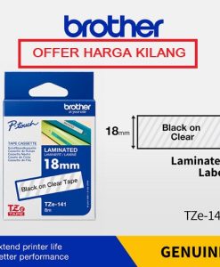 BROTHER TAPE 18MM TZE-141 BLACK ON CLEAR