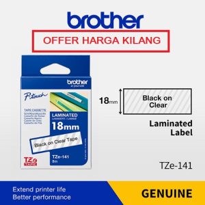 BROTHER TAPE 18MM TZE-141 BLACK ON CLEAR