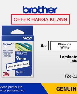 BROTHER TAPE 9MM TZE-221 BLACK ON WHITE