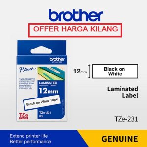 BROTHER TAPE 12MM TZE-231 BLACK ON WHITE