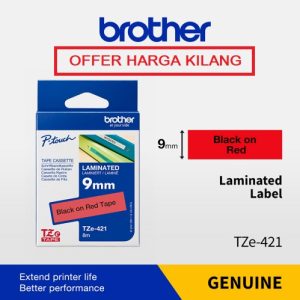 BROTHER TAPE 9MM TZE-421 BLACK ON RED