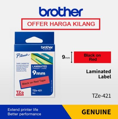 BROTHER TAPE 9MM TZE-421 BLACK ON REDSPECIFICATION AND FEATURES :

BRAND : BROTHER
MODEL : TZE221 BLACK ON WHITE Laminated Label Tape
Brother P-Touch TZE Laminated Series label tape
SIZE : 9MM X 8M ( 9mm (H), Black on WHITE )
COLOR : BACK GROUND WHITE – PRINT TEXT BLACK
COMPATIBLE TO BROTHER PRINTER : PT-H110 / PT-D210 / PT-D450 / PT-D600 / PT-P700 / PT-P750W / PT-E110VP / PT-E300VP / PT-E550WVP / PT-P900W / PT-P950NW / PT-P300BT / PT-P710BT / PT-D460BT / PT-D610B
Water Proof, Chemical Resistance, Long-Lasting Labeling Solution
Original Genuine Brother TZe Laminated Tape

Other Available Colors

TZE-121 – Brother TZE-121 9mm Black On Clear Laminated Tape
TZE-221 – Brother TZE-221 9mm Black On White Laminated Tape
TZE-421 – Brother TZE-421 9mm Black On Red Laminated Tape
TZE-521 – Brother TZE-521 9mm Black On Blue Laminated Tape
TZE-621 – Brother TZE-621 9mm Black On Yellow Laminated Tape
TZE-721 – Brother TZE-721 9mm Black On Green Laminated Tape