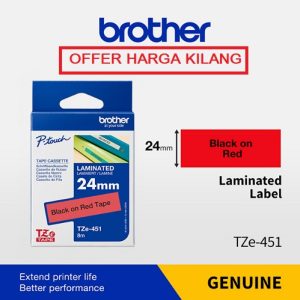 BROTHER TAPE 24MM TZE-451 BLACK ON RED