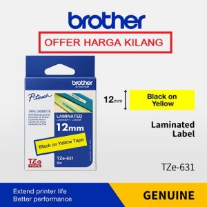 BROTHER TAPE 12MM TZE-631 BLACK ON YELLOW