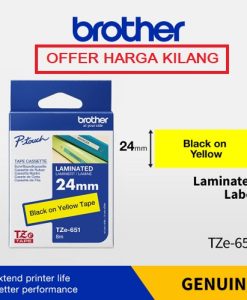 BROTHER TAPE 24MM TZE-651 BLACK ON YELLOW