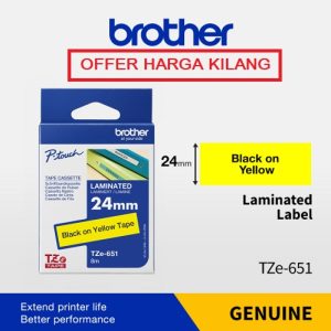 BROTHER TAPE 24MM TZE-651 BLACK ON YELLOW