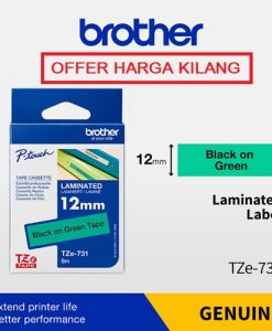 BROTHER TAPE 12MM TZE-731 BLACK ON GREEN