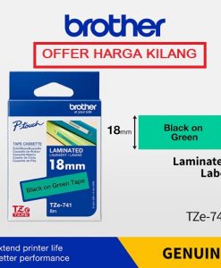BROTHER TAPE 18MM TZE-741 BLACK ON GREEN
