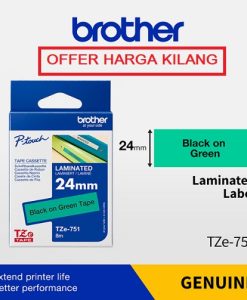 BROTHER TAPE 24MM TZE-751 BLACK ON GREEN