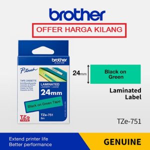 BROTHER TAPE 24MM TZE-751 BLACK ON GREEN