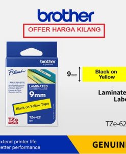 BROTHER TAPE 9MM TZE-621 BLACK ON YELLOW