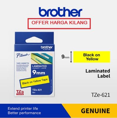 BROTHER TAPE 9MM TZE-621 BLACK ON YELLOW