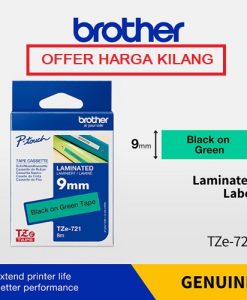BROTHER TAPE 9MM TZE-721 BLACK ON GREEN