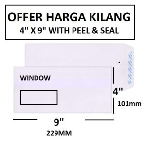 WHITE WINDOW ENVELOPE 4" X 9"