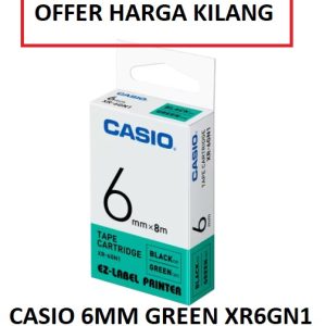 CASIO 6MM BLACK ON GREEN XR-6GN1