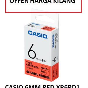 CASIO 6MM BLACK ON RED XR-6RD1