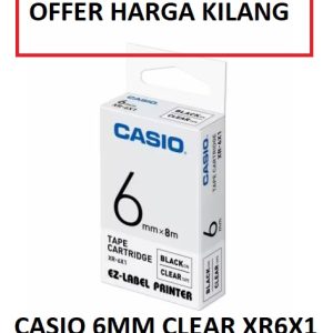 CASIO 6MM BLACK ON CLEAR XR-6X1